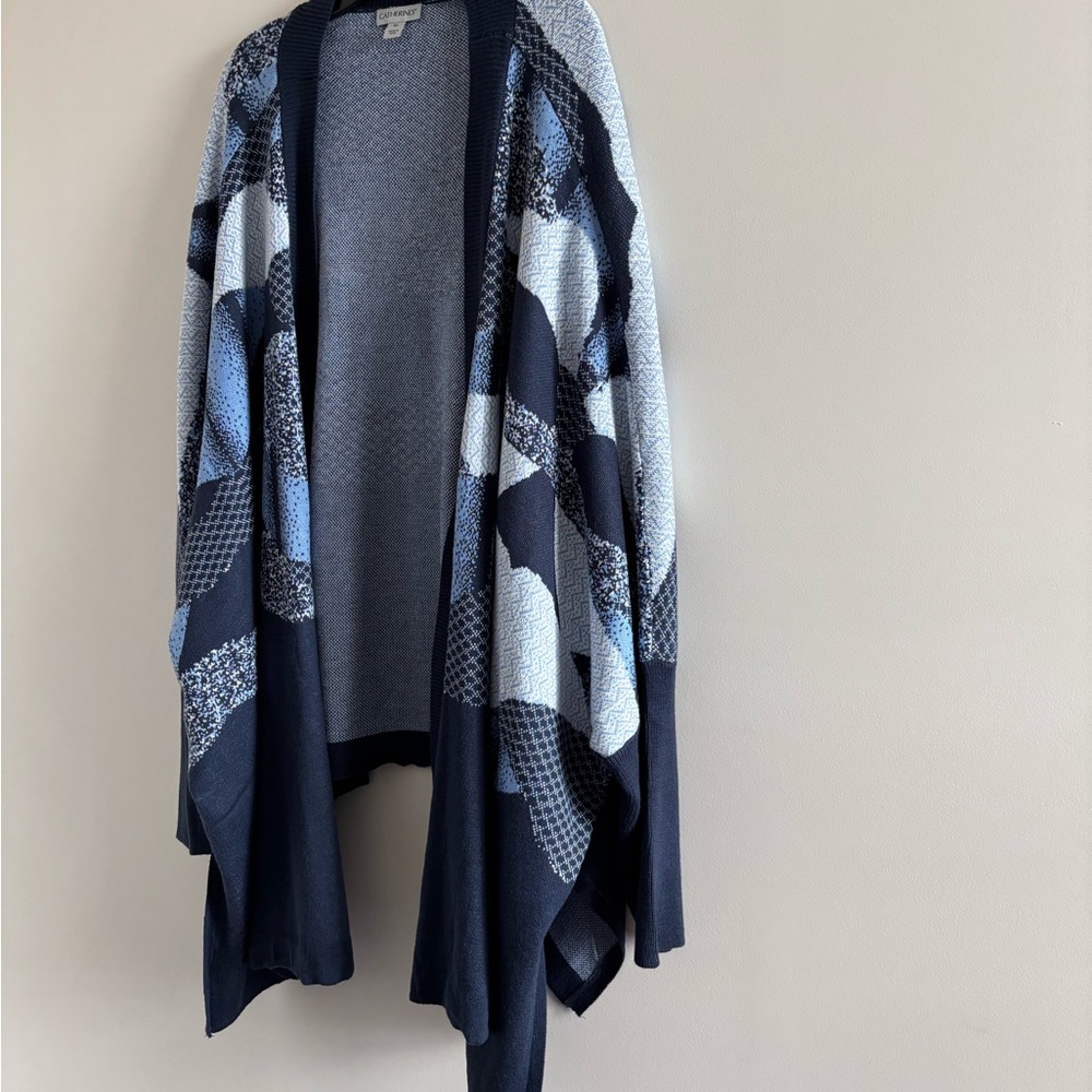 Catherines Navy and Light Blue Open Front Cardigan - Picture 3 of 12
